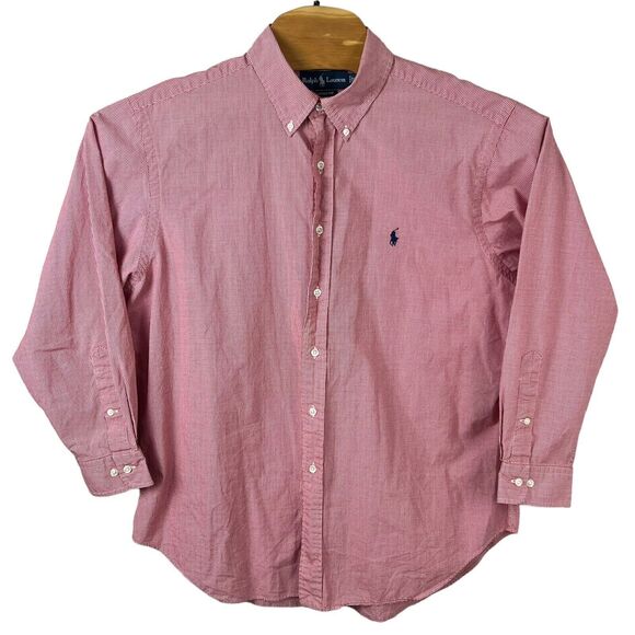 Ralph Lauren Mens Red White Check Classic Fit Long Sleeve Button Down Shirt 17 - Picture 2 of 5